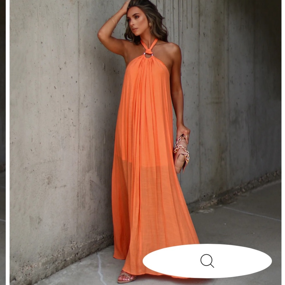 NWT Vici NOLAH PLEATED HALTER MAXI DRESS - ORANGE